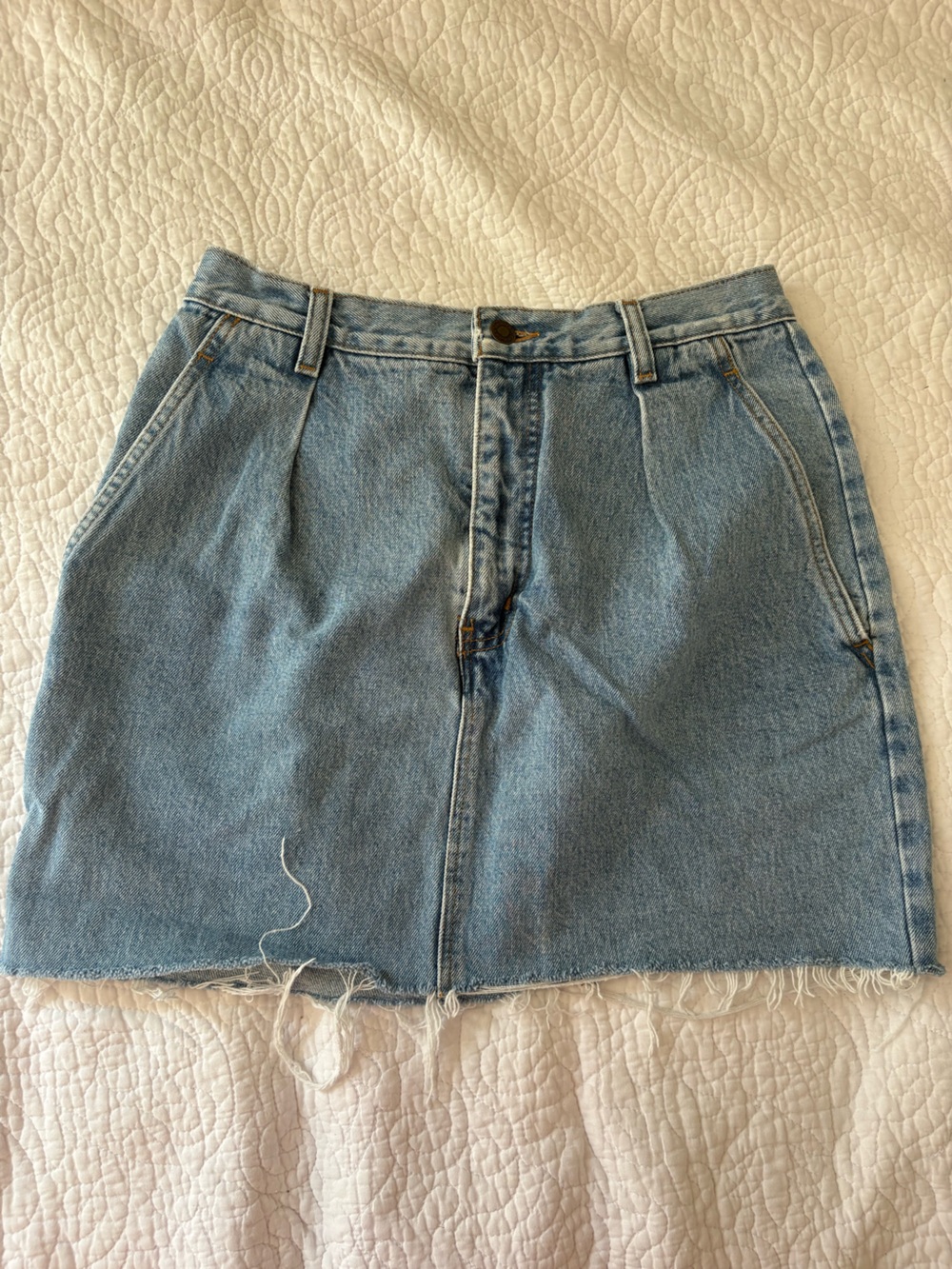 Vintage Light Blue Denim Mini Skirt with Raw Hem